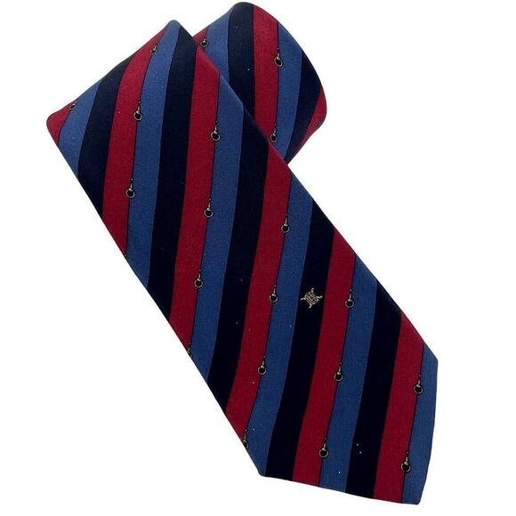 Celine Paris Luxury Designer Necktie Gold Red Blue Striped Logo - Picture 1 of 6